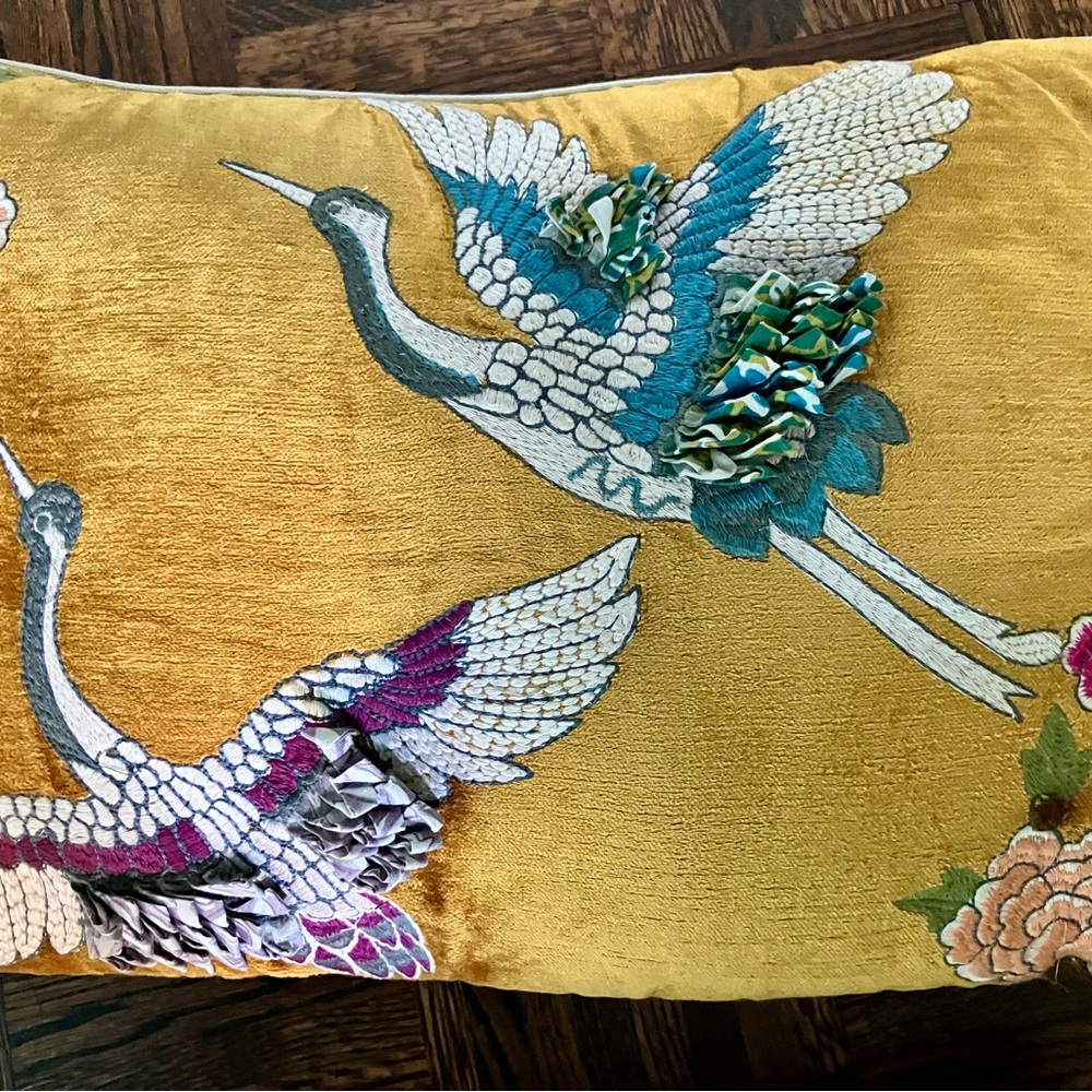 Anthropologie Yellow and Blue Crane Accent Pillows 3